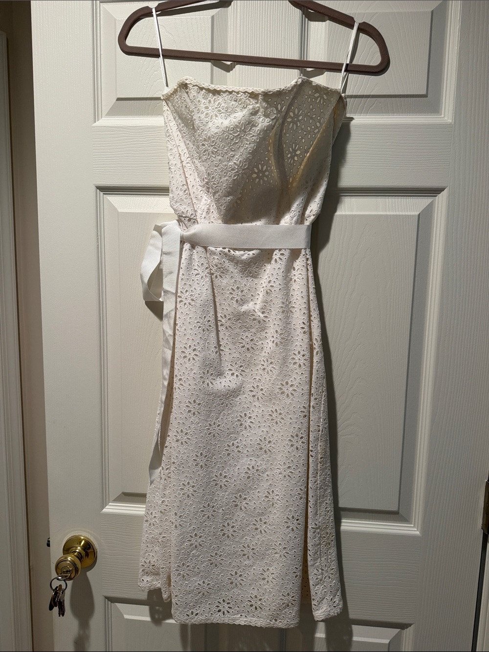 Banana Republic Cream Eyelet Midi Dress with Self Tie